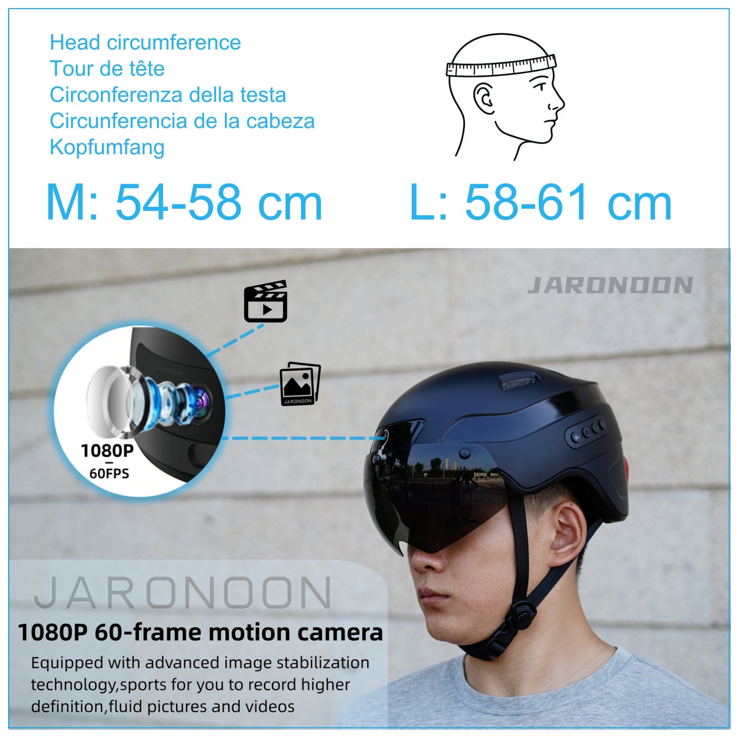 Casque intelligent avec appels Bluetooth améliorés HA03D, caméra enregistreur de conduite intégrée HD 1080P, visière amovible, clignotant arrière