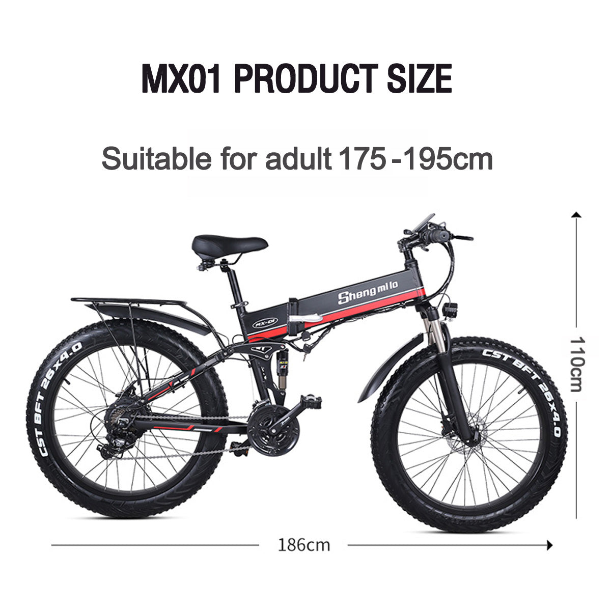 MX01 26 Inch Folding Electric Bicycle, 48V 1000W Kraftfull motor, berg Bike Fat Bike, 5-nivå Pedal Assist Snow Bike