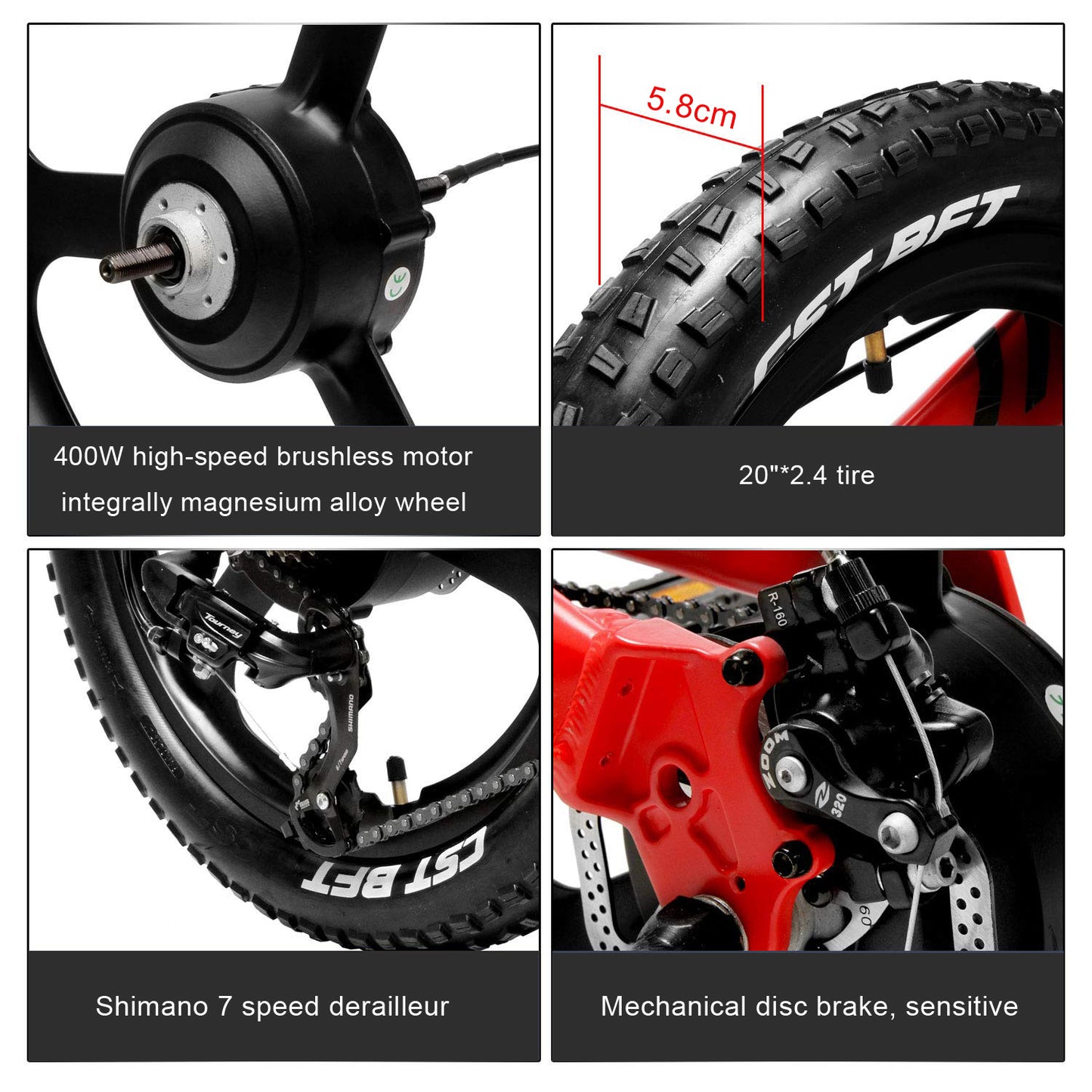 G650 20 pouces E-bike VTT pliant vélo électrique 400W 48V Batterie de lithium avant et arrière pleine suspension