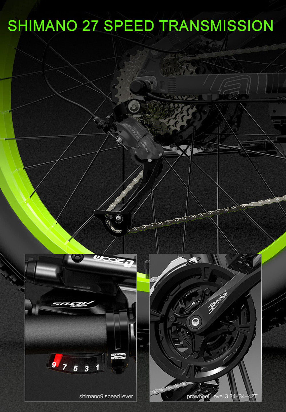 XT750Plus 1000W Powerful Electric Fat Tire Bike, 5 Poziom Pedal Assist, 48V 14,5A/17.5A. Duża Bateria Capacity Lithium przyjmuje zwodzenie podwójnego ramienia