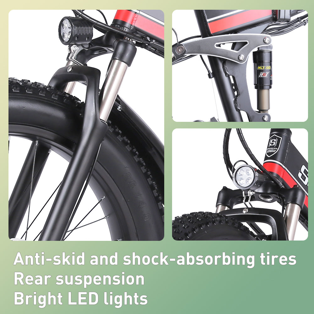 MX01 26 Inch Folding Electric Bicycle, 48V 1000W Kraftfull motor, berg Bike Fat Bike, 5-nivå Pedal Assist Snow Bike