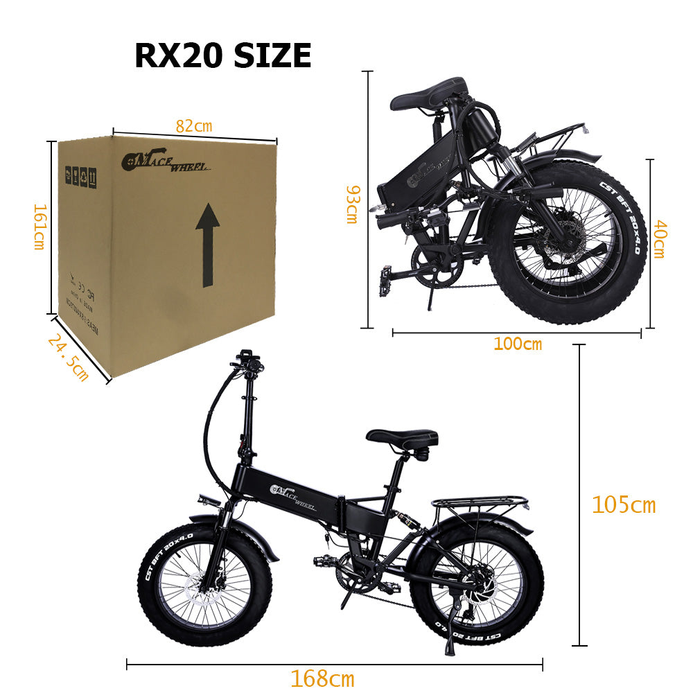 RX20 750W Bicycle électrique pliant 20*4.0 Fat Tire Mountain Bike 48V Suspension complète E-bike