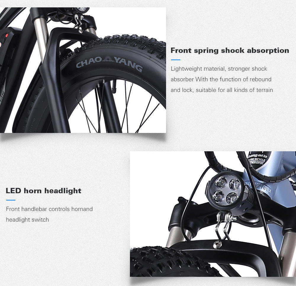 Shengmilo MX02S 26 pouces Vélo électrique 1000W Mens Mountain Bike Snow Bike 48V17Ah Lithium Battery 4.0 Fat Tire E-bike Hydraulic Disc Brake