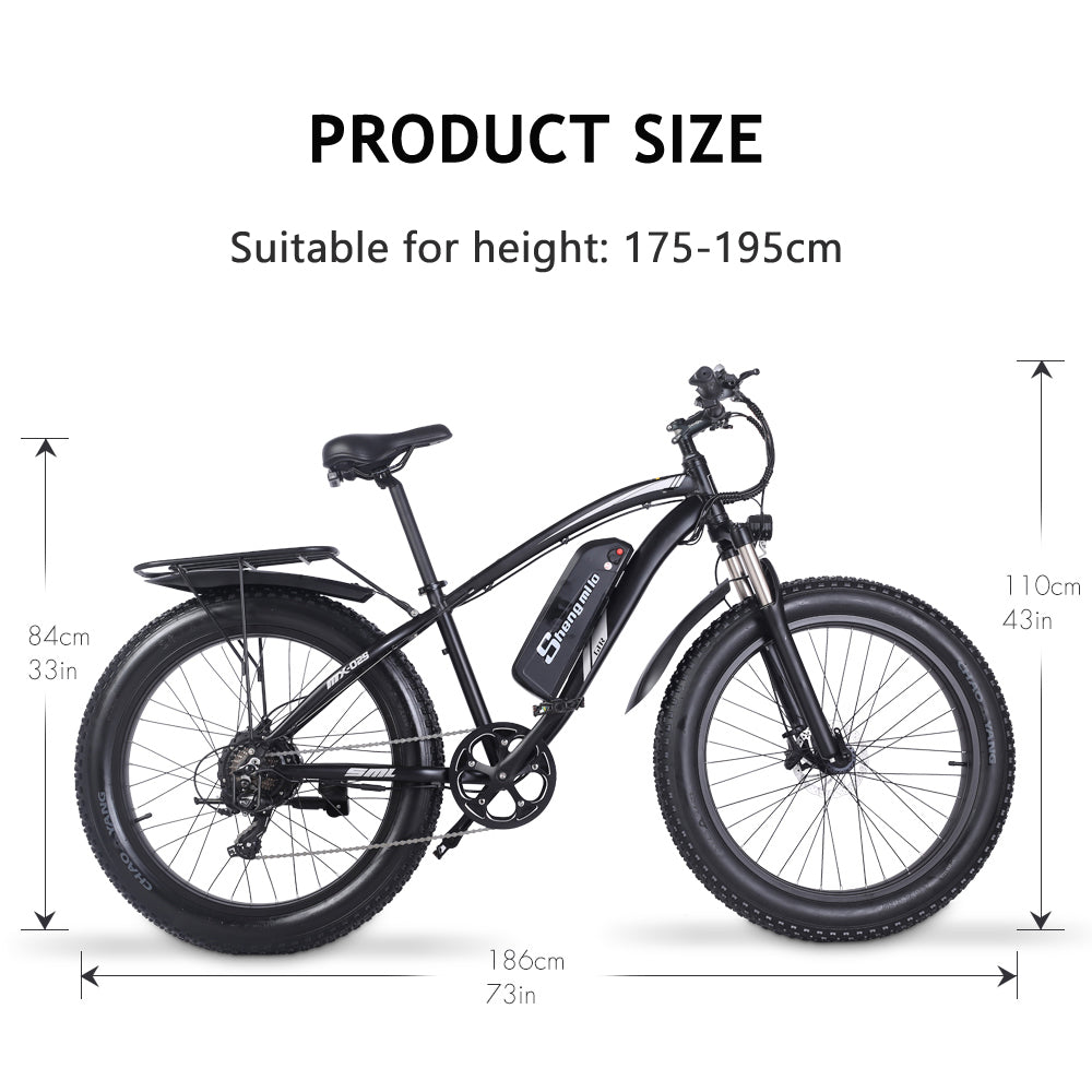 Shengmilo MX02S 26 pouces Vélo électrique 1000W Mens Mountain Bike Snow Bike 48V17Ah Lithium Battery 4.0 Fat Tire E-bike Hydraulic Disc Brake
