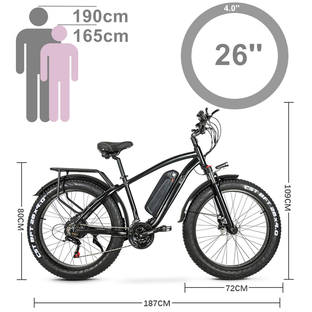 M26 750W vélo électrique puissant 26 pouces gros pneu VTT vélo de neige 48V 17Ah batterie au Lithium vitesse rapide