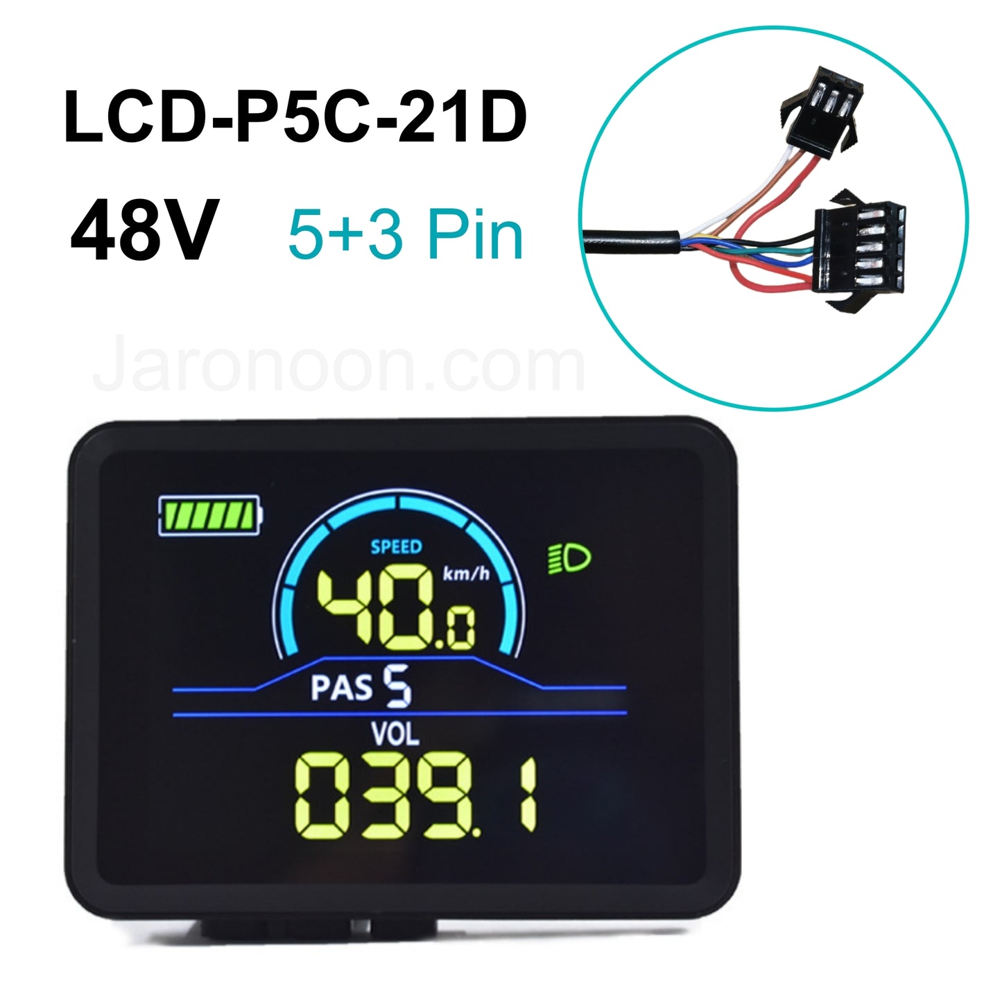 LCD-P5C-21D E-Bike Smart Display Meter | 48V, IP67 Waterproof, SM 5+3 Core(50.8x38mm)