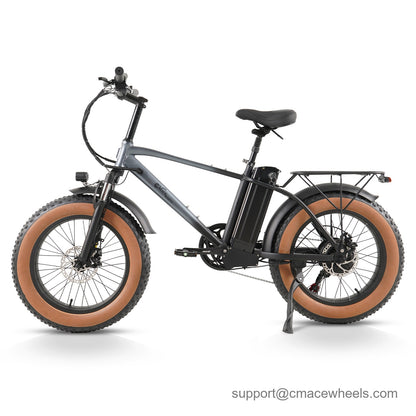 Vélo électrique à gros pneus CMACEWHEEL T20 – Moteur 250 W nominal / 950 W en crête, batterie 48 V 18 Ah, autonomie de 55 km, pneus larges 20"
