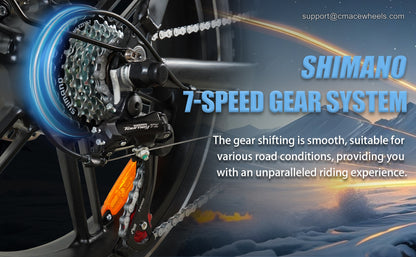 CMACEWHEEL Y20 PRO Shimano 7-speed transmission and handlebar controls
