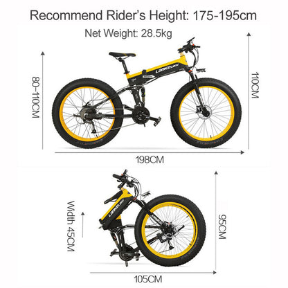 Lankelei T750 5-Grade Pedal Assist Power System Electric Fat Tire Bike, 26*4.0 Snow Tire Wheel, Both Disc Brake, Built-In Large Capacity Removable Battery (ang.)