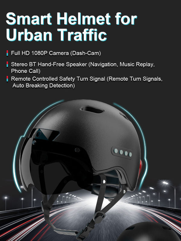 Bluetooth Calling Smart Helmet with Built-in Driving Recorder Camera, Detachable Visor,Turn Signal Taillight for Urban Commuteruter (ang.)