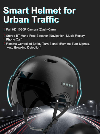 Bluetooth Calling Smart Helmet with Built-in Driving Recorder Camera, Detachable Visor,Turn Signal Taillight for Urban Commuteruter (ang.)