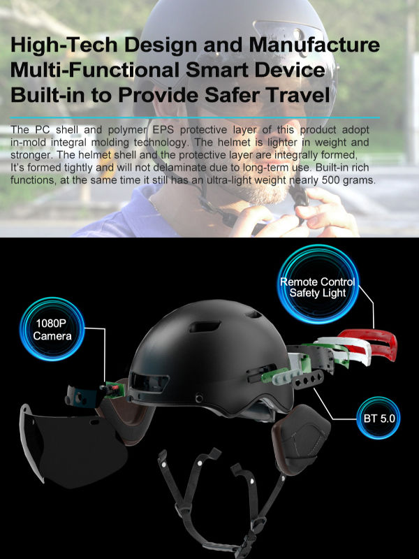 Bluetooth Calling Smart Helmet with Built-in Driving Recorder Camera, Detachable Visor,Turn Signal Taillight for Urban Commuteruter (ang.)