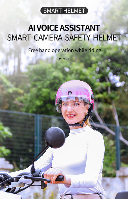 Casque intelligent AI avec caméra intégrée Front & Rear HD, appels Bluetooth et WIFI , Support Phone APP Live Check, Save and Share