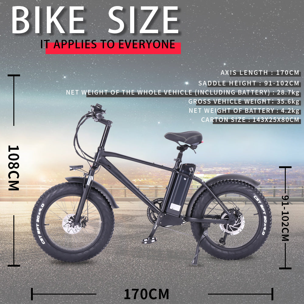 CMACEWHEEL T20 20 Inch 750W Electric Bike, 4.0 Fat Tire Mountain Bike, 48V 15Ah Battery, Front & Rear Disc Brake