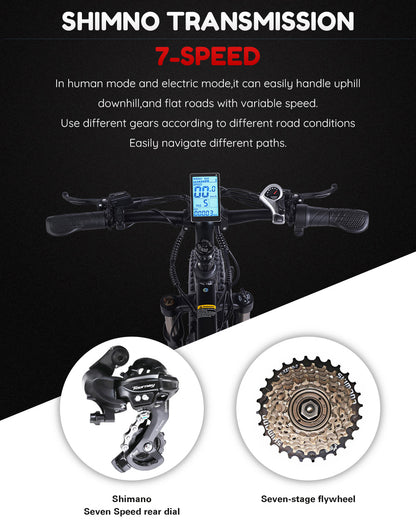 Shengmilo MX02S 26 pouces Vélo électrique 1000W Mens Mountain Bike Snow Bike 48V17Ah Lithium Battery 4.0 Fat Tire E-bike Hydraulic Disc Brake